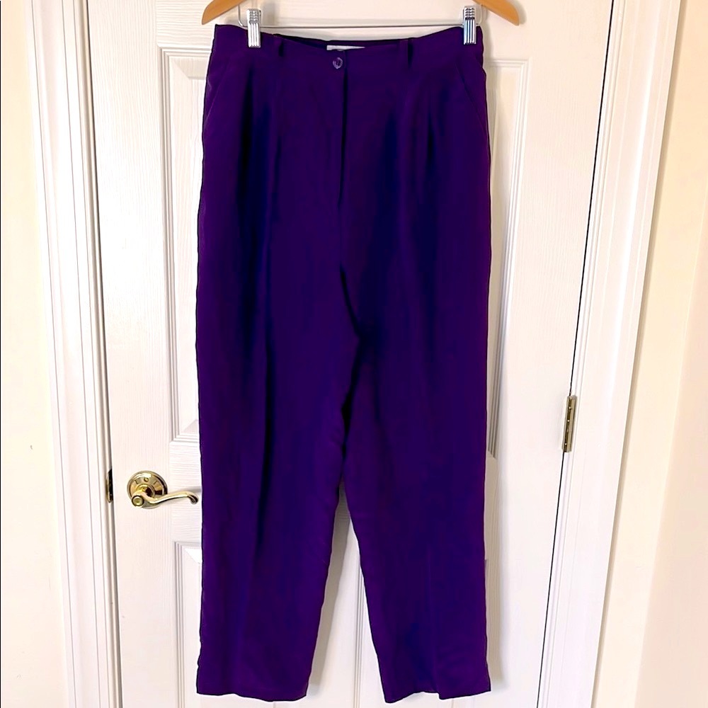 Vintage silk Purple High-Waisted with elastic Straight Leg Pants, flowy, silky